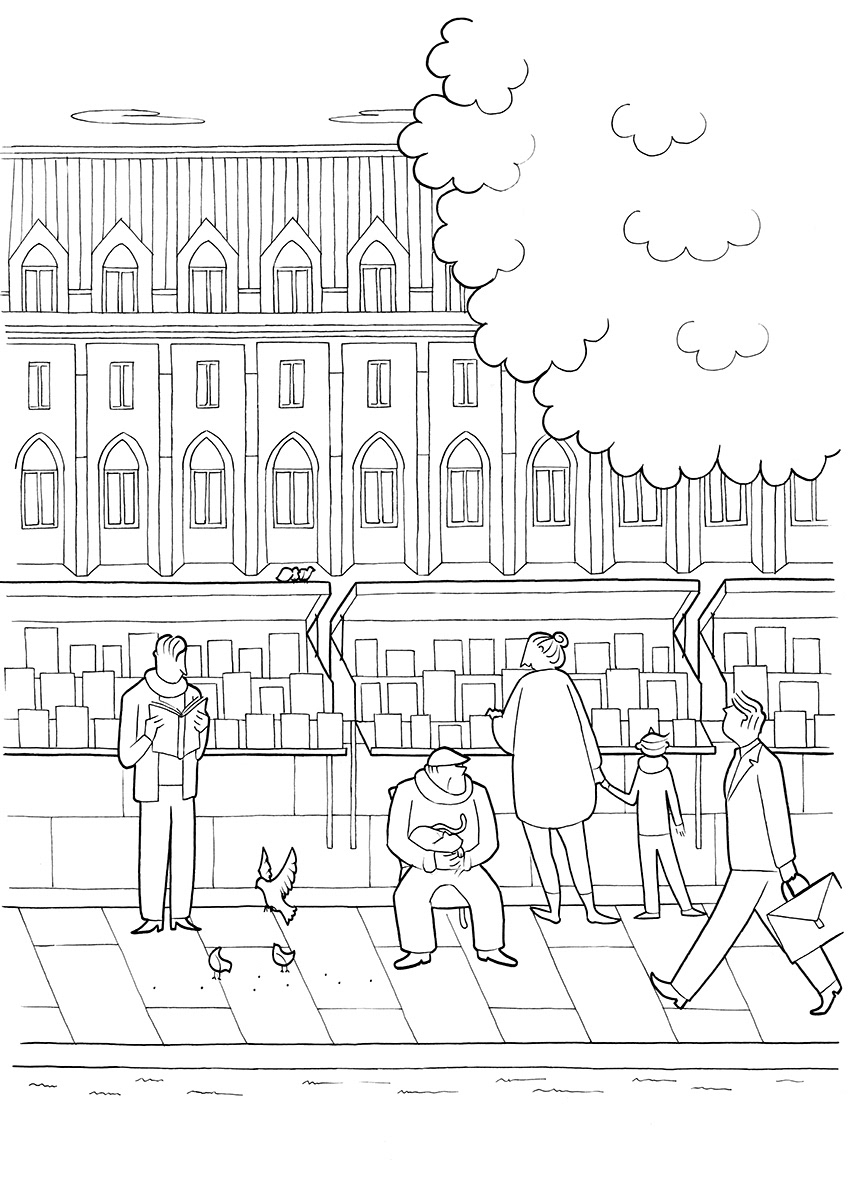 LES BOUQUINISTES, ink fineliners on paper, 21 x 29,7 cm, 2015