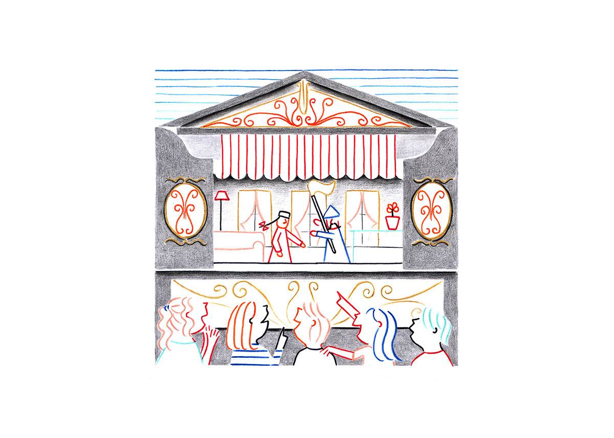 GUIGNOL ANATOLE THEATRE, pencils and fineliners on paper, 21 x 15 cm, 2014