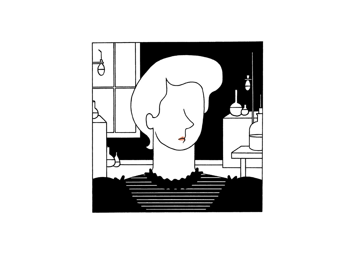 MARIE CURIE, ink fineliner and brush pen on paper, 21 x 15 cm​​​​​​​​​​​​​​, 2018