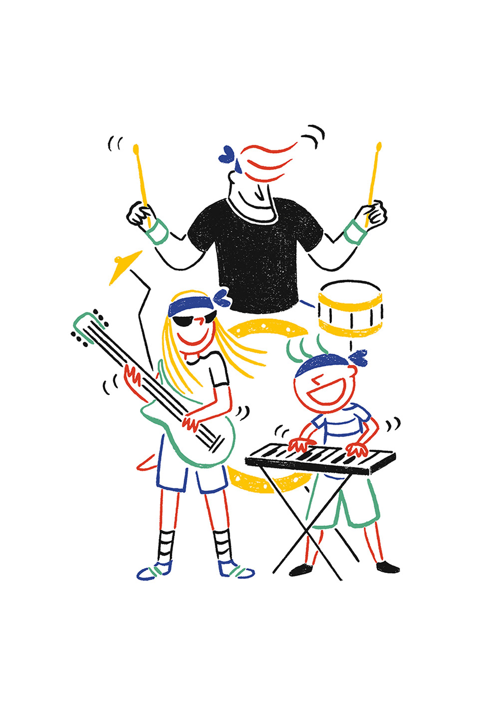 ROCK BAND,  pencils and fineliners on paper, digital editing, 10,5 x 15 cm, 2019