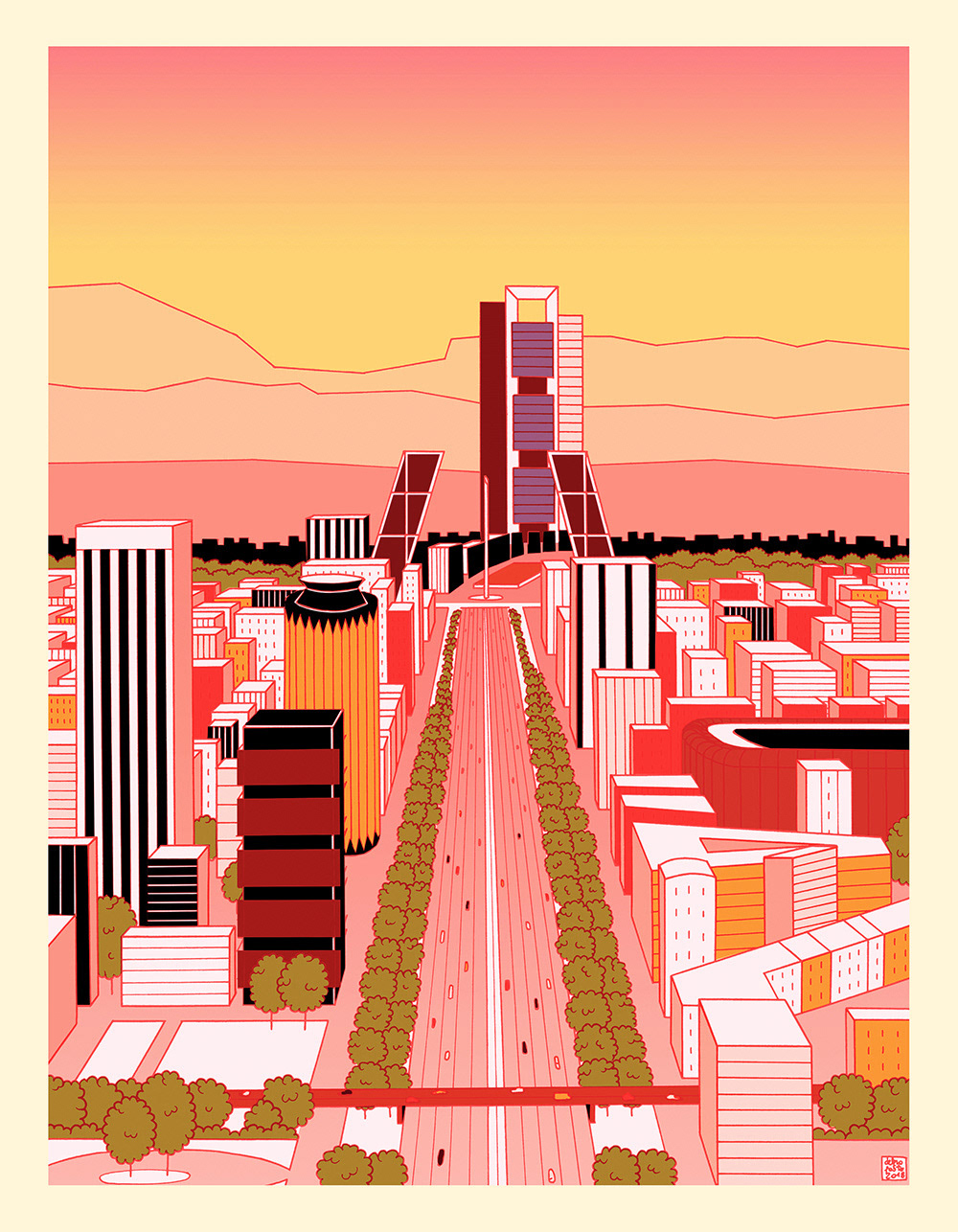 PASEO IN RED LINES, ink fineliner on paper and digital coloration, 21 x 29,7 cm, 2021