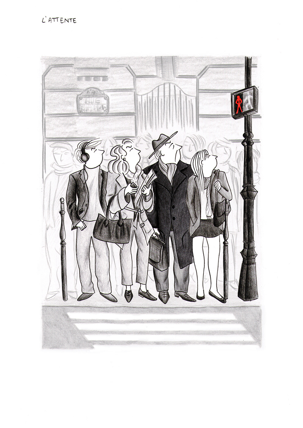 L'ATTENTE, pencils and fineliners on paper, 21 x 29,7 cm, 2013