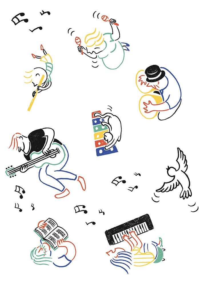 ORCHESTRA,  pencils and fineliners on paper, digital editing, 15 x 21 cm, 2019