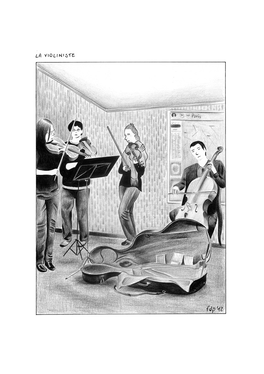 LA VIOLINISTE, ink fineliners and pencils on paper, 21 x 29,7 cm, 2012