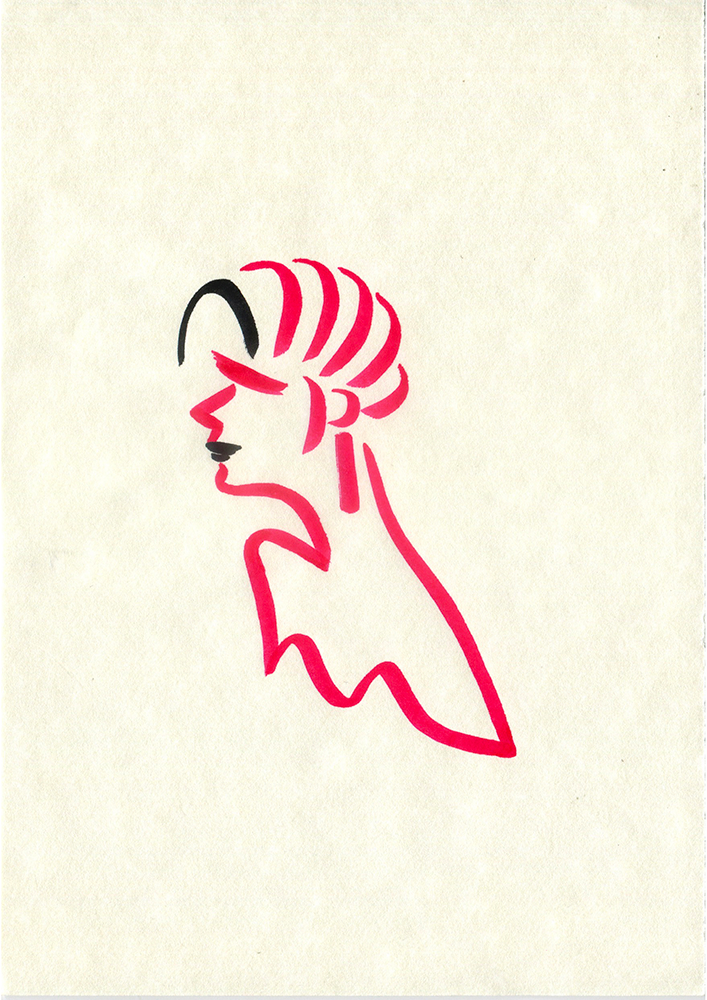 FASHION SKETCH N° 5, brush pens on paper, 15 x 21 cm, 2020