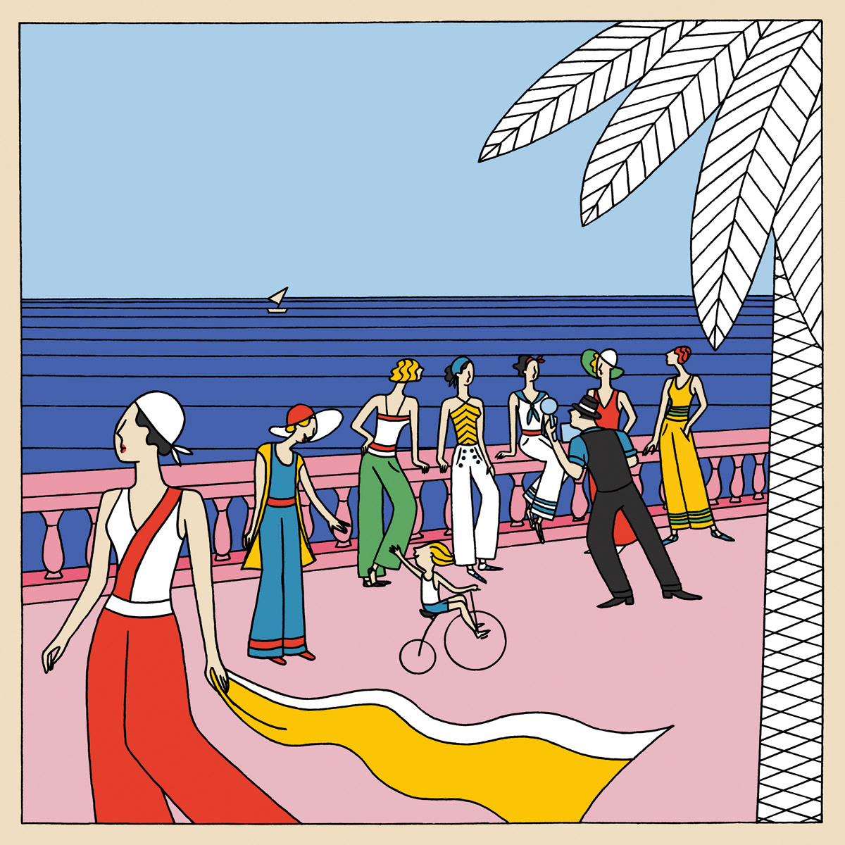 FASHION IN THE 30s, ink fineliners on paper and digital coloration, 20 x 20 cm, 2017