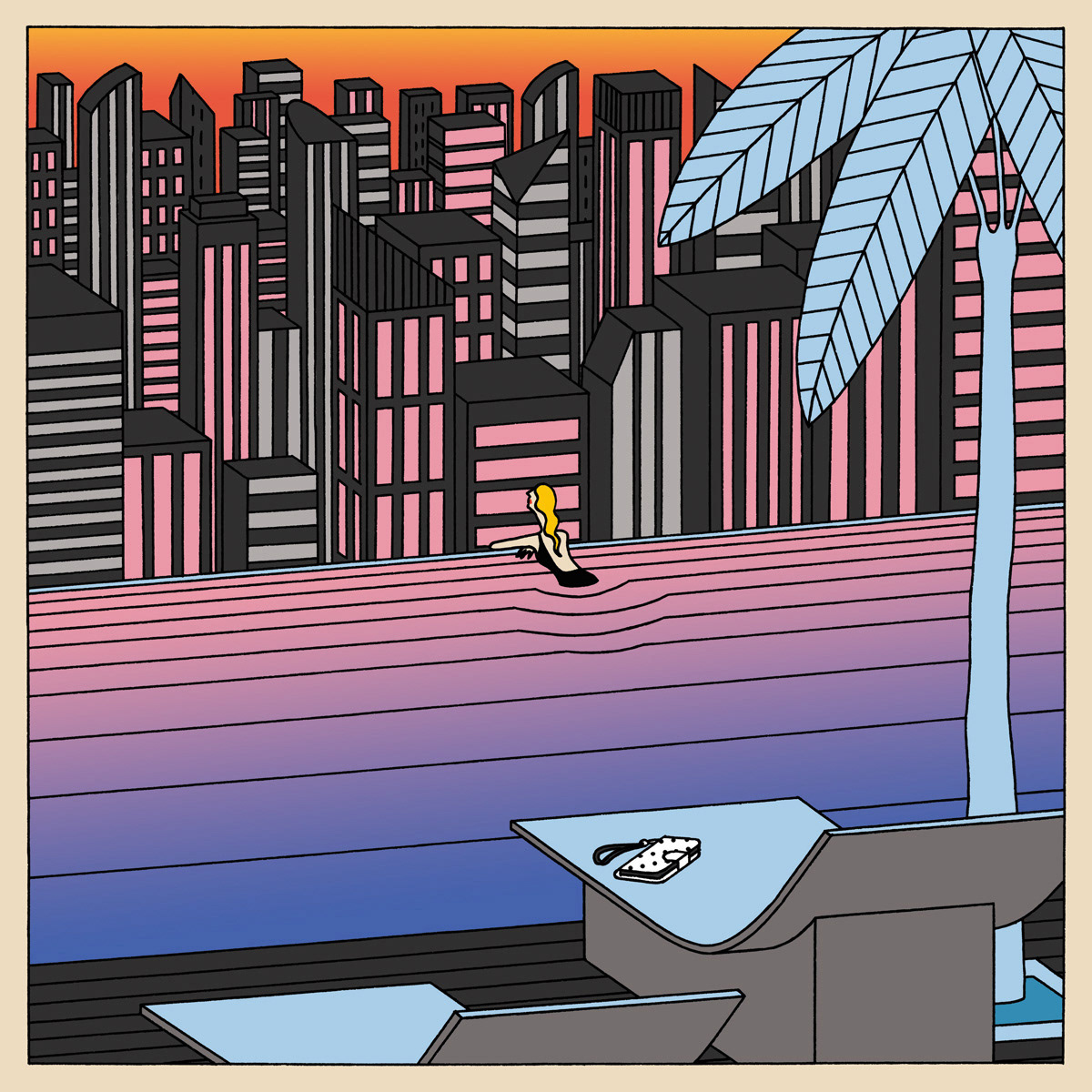 SWIMMING POOL, ink fineliners on paper and digital coloration, 20 x 20 cm, 2017
