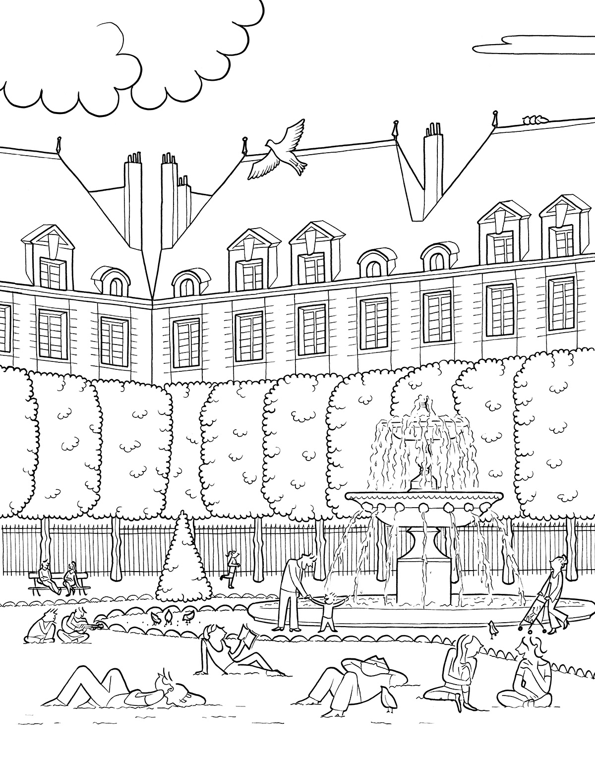 PLACE DES VOSGES, ink fineliners on paper, 21 x 29,7 cm, 2015