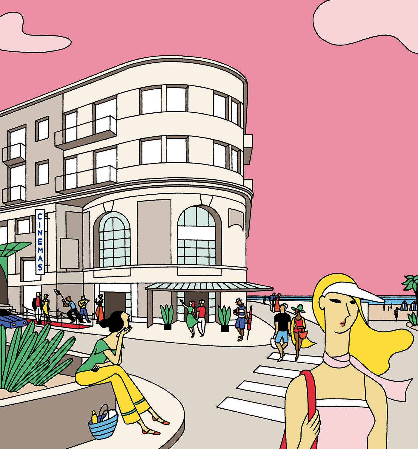 CINÉMA EMERAUDE, ink fineliners on paper and digital coloration, 21 x 29,7 cm, 2019