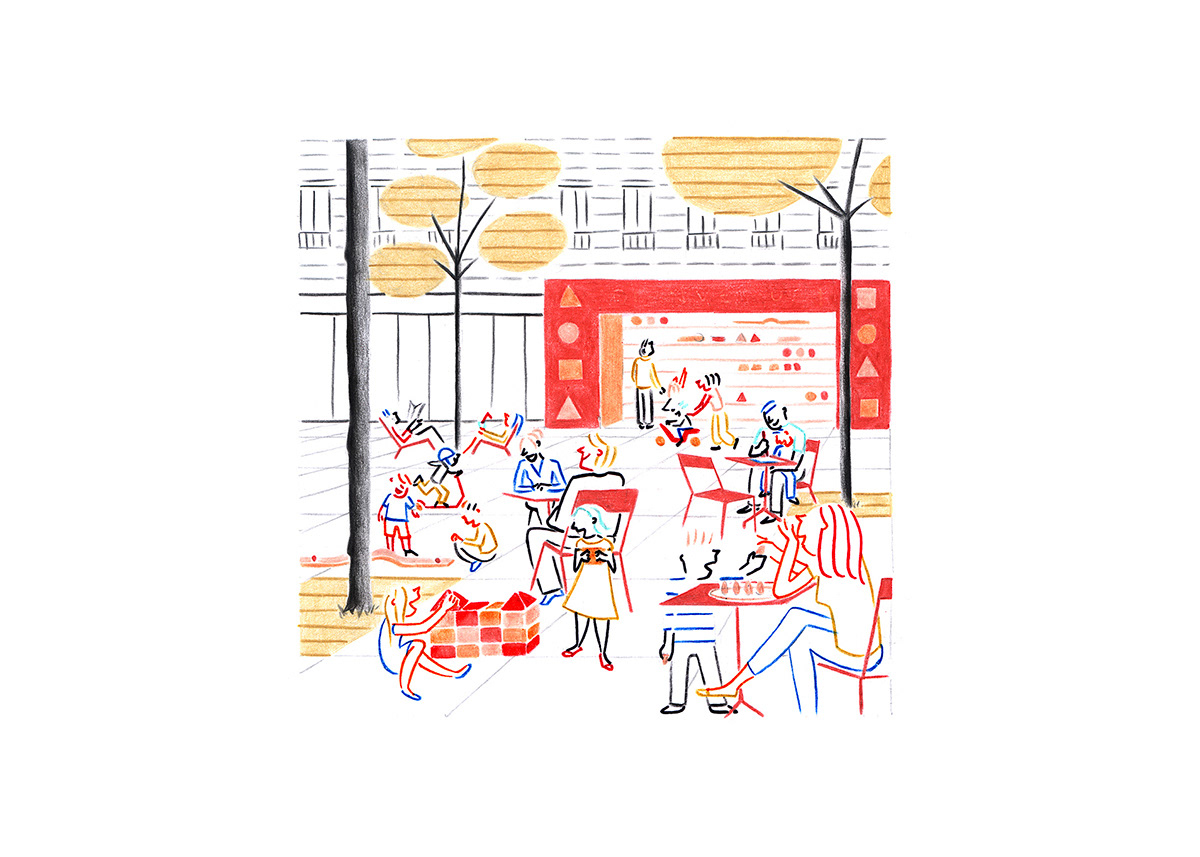 PLACE DE LA REPUBLIQUE, pencils and fineliners on paper, 21 x 15 cm, 2014
