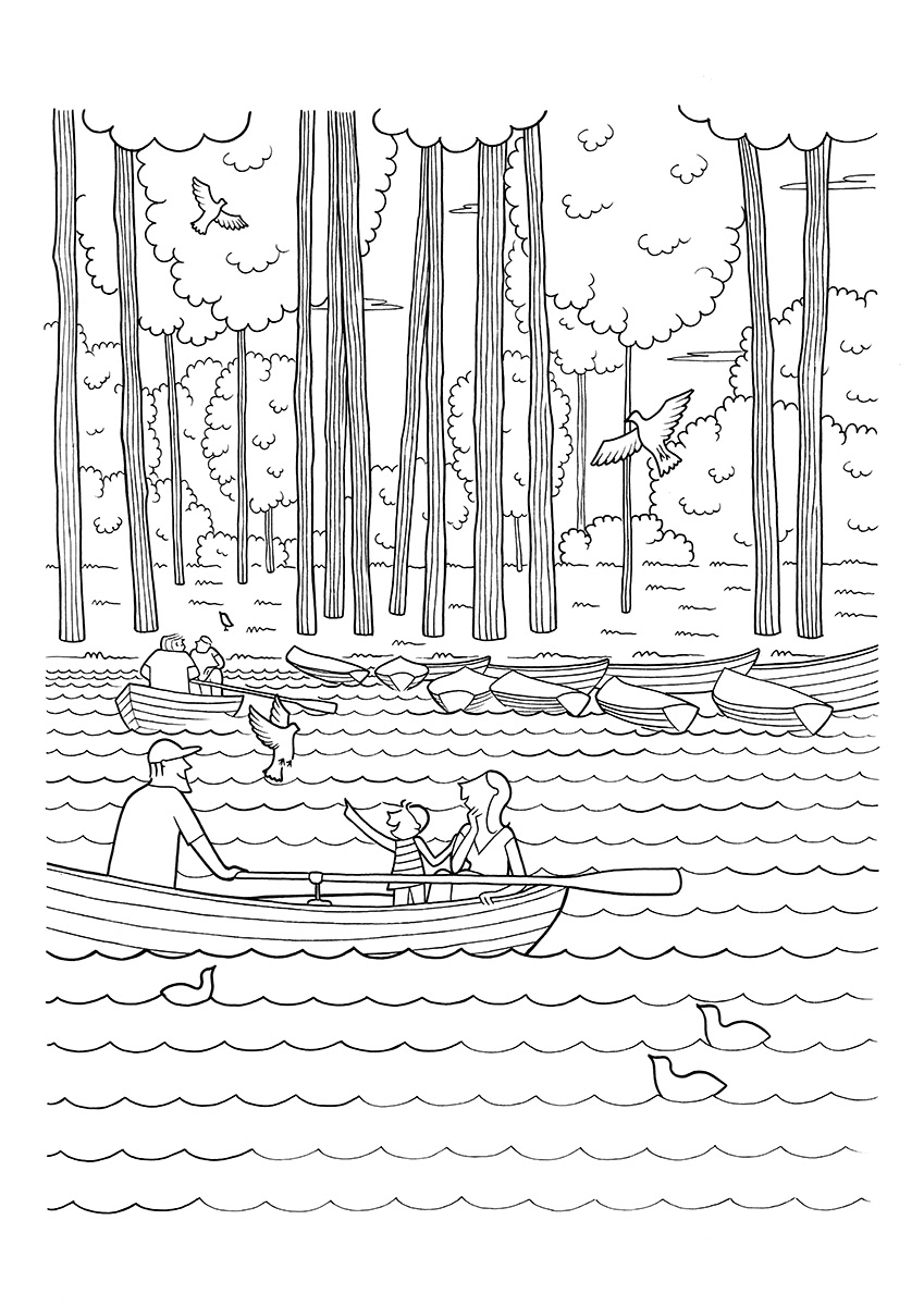 AU BOIS DE BOULOGNE, ink fineliners on paper, 21 x 29,7 cm, 2015