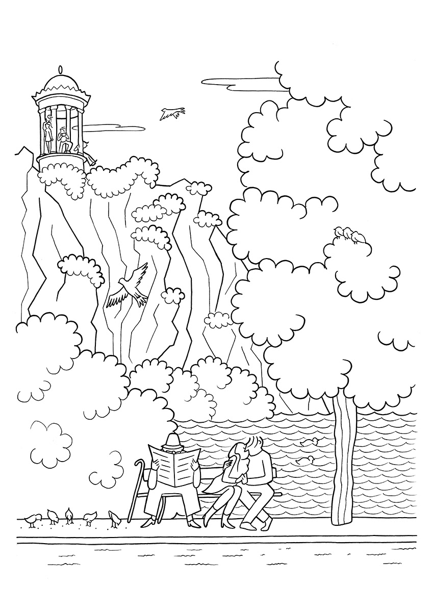 LE BUTTES-CHAUMONT, ink fineliners on paper, 21 x 29,7 cm, 2015