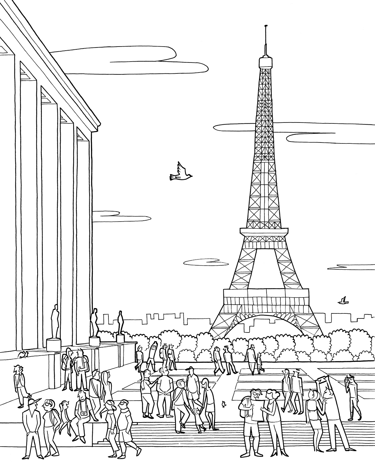 LE TROCADÉRO, ink fineliners on paper, 21 x 29,7 cm, 2015