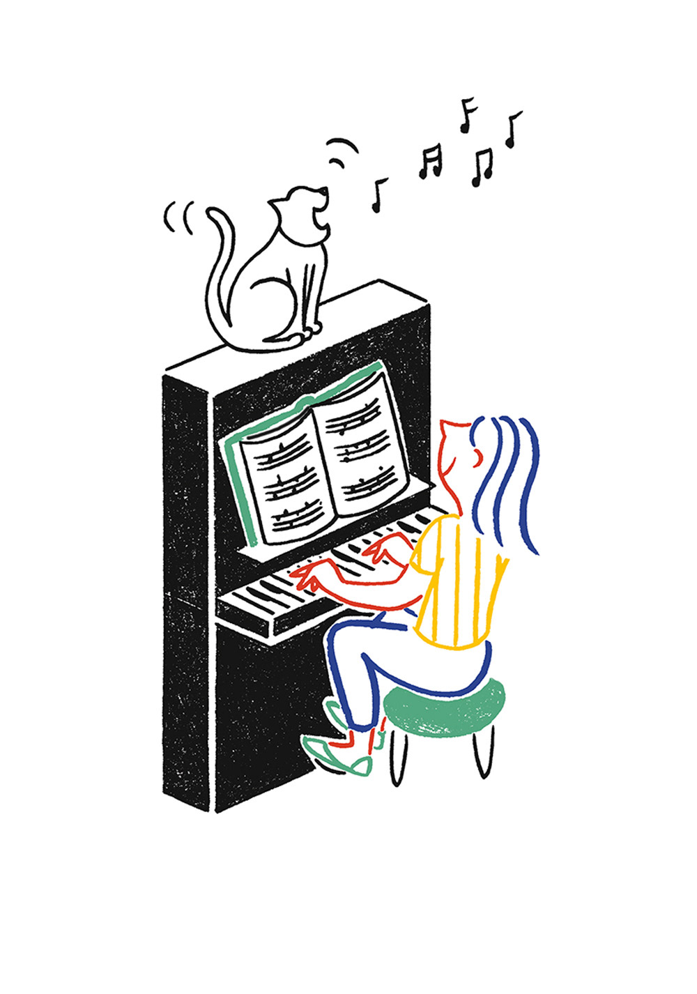 PIANO CAT, pencils and fineliners on paper, digital editing, 10,5 x 15 cm, 2019