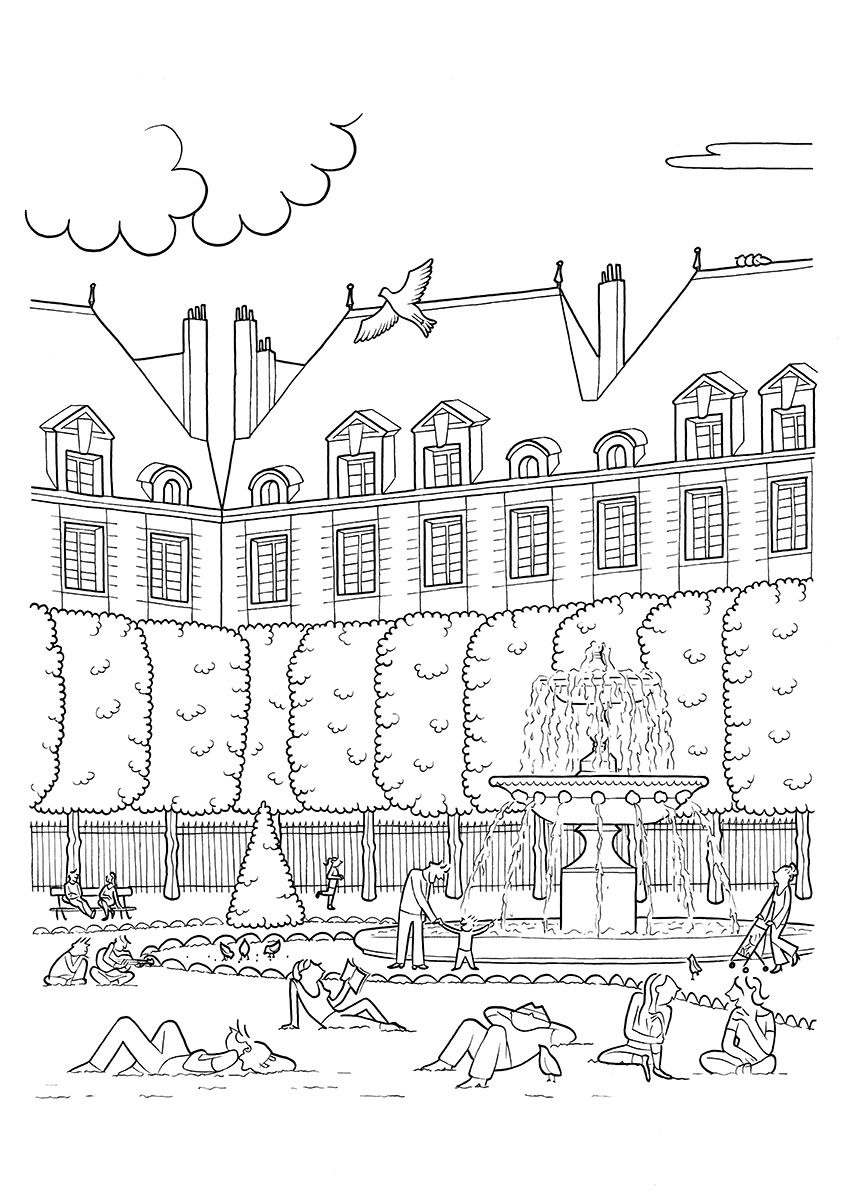PLACE DES VOSGES, ink fineliners on paper, 21 x 29,7 cm, 2015