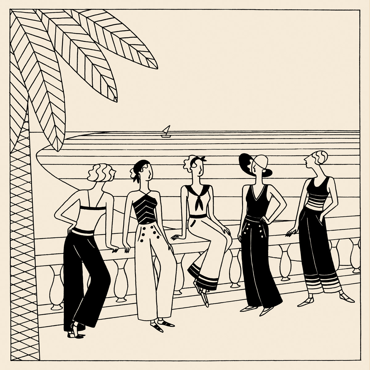 FASHION IN THE 30s, ink fineliners on paper and digital coloration, 20 x 20 cm, 2017