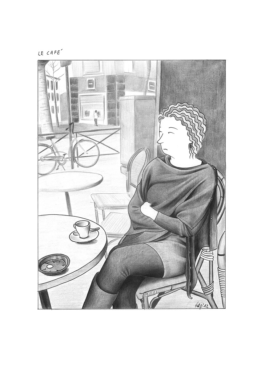 LE CAFÉ, ink fineliners and pencils on paper, 21 x 29,7 cm, 2012