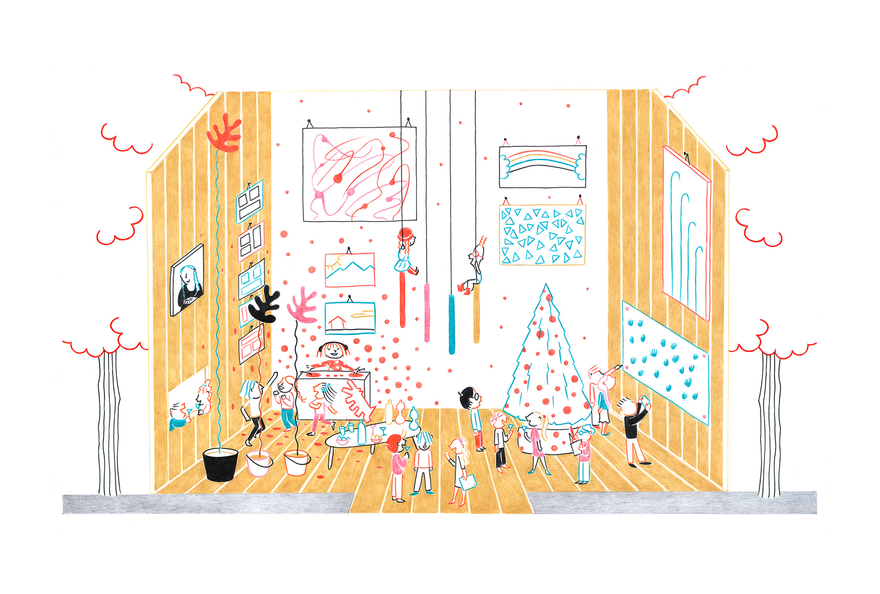 LA FÊTE, pencils and fineliners on paper, 42 x 29,7 cm, 2015