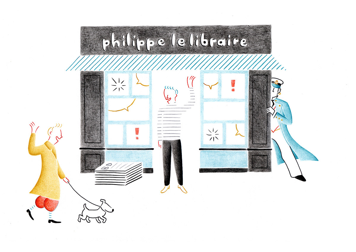 PHILIPPE LE LIBRAIRE, pencils and fineliners on paper, 29,7 x 21 cm, 2014