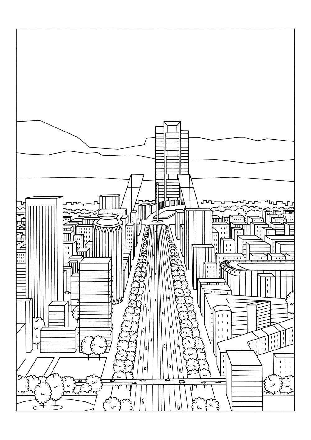 PASEO DE LA CASTELLANA, ink fineliner on paper, 21 x 29,7 cm, 2018