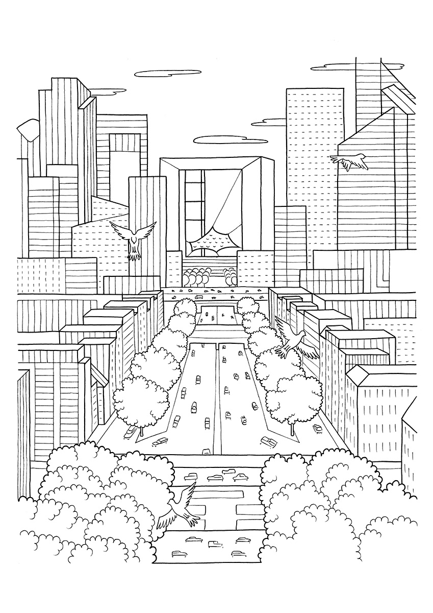 LA DÉFENSE, ink fineliners on paper, 21 x 29,7 cm, 2015
