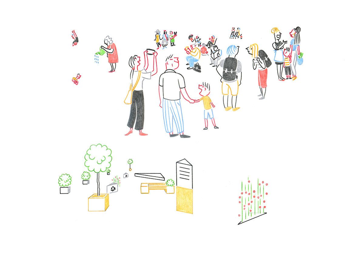 NEIGHBORHOOD STREET CROWD, pencils and fineliners on paper, 29,7 x 21 cm, 2019