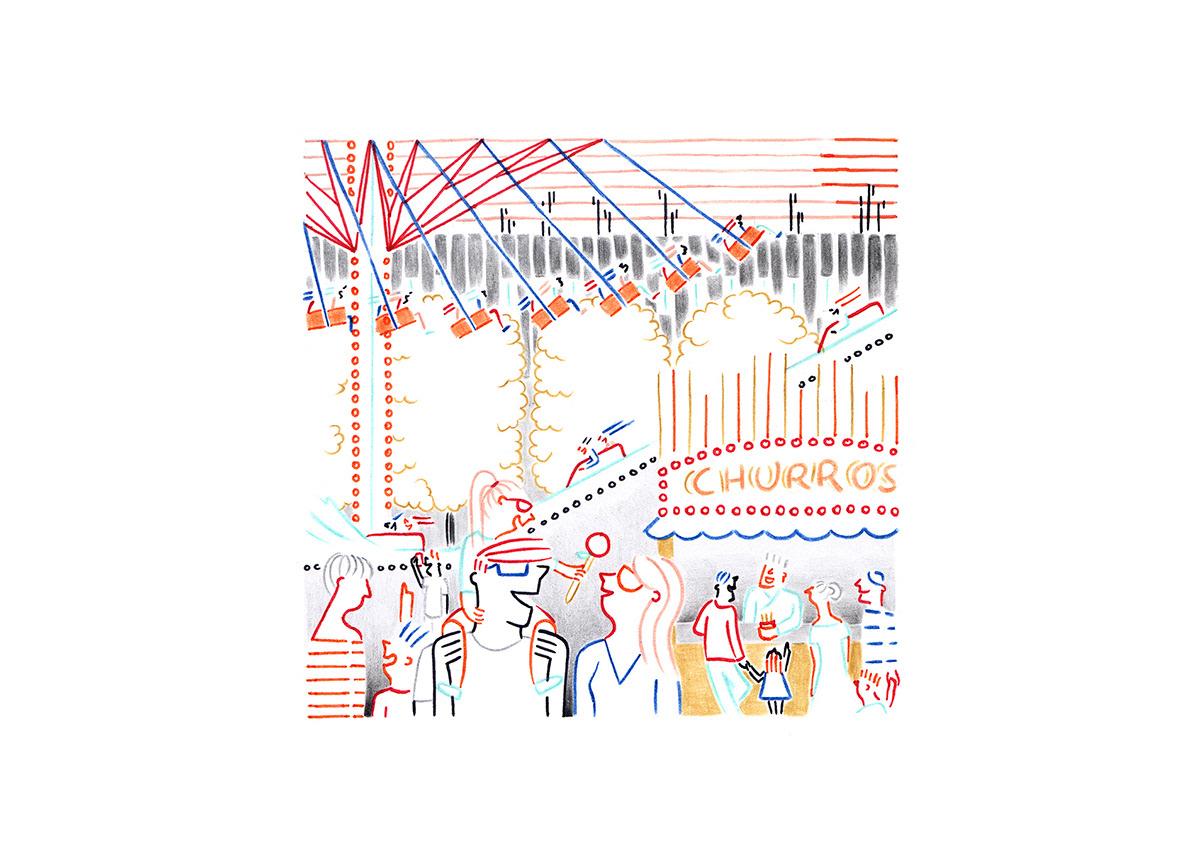 TUILERIES FESTIVAL, pencils and fineliners on paper, 21 x 15 cm, 2014