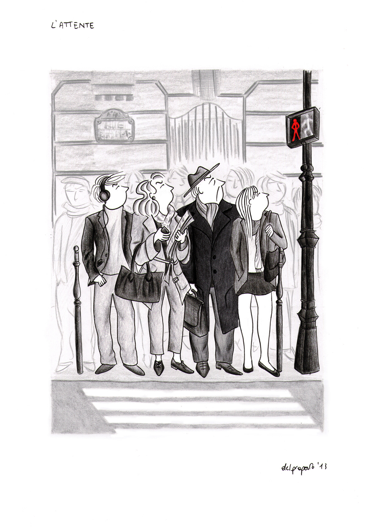 L'ATTENTE, pencils and fineliners on paper, 21 x 29,7 cm, 2013
