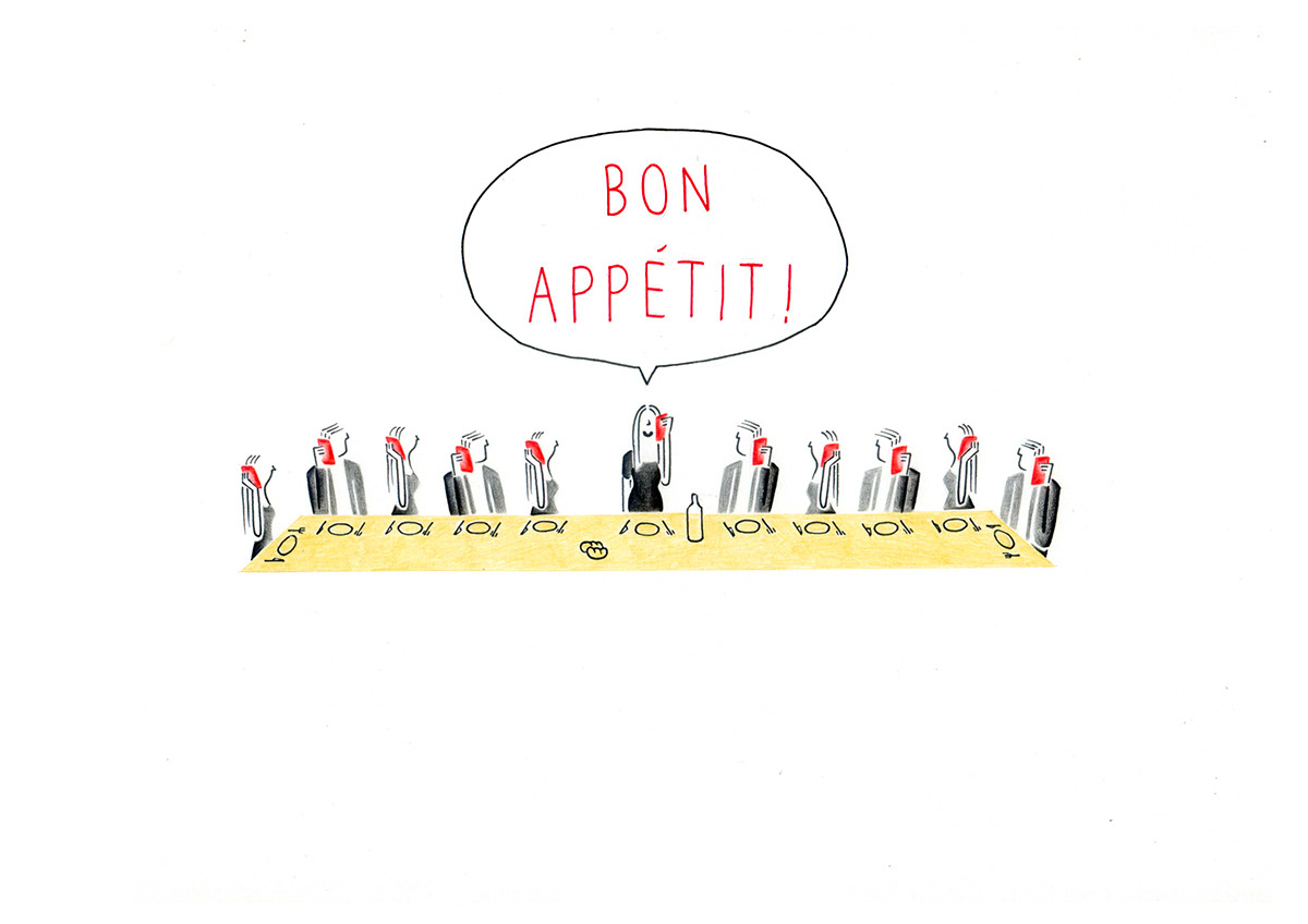 BON APPÉTIT, fineliners and pencils on paper, 29,7 x 21 cm, 2014