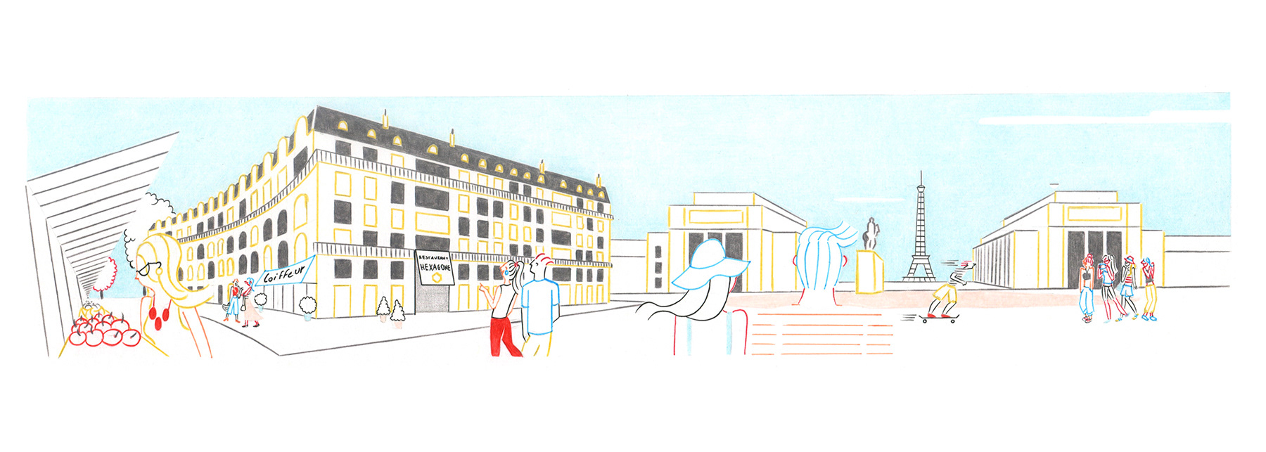 RUE FRANÇOIS-PONSARD, pencils and fineliners on paper, 42 x 15 cm, 2015