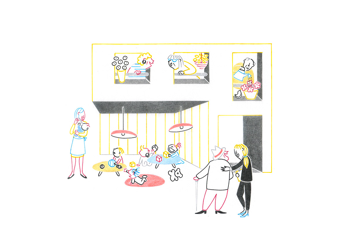 NURSING HOME, pencils and fineliners on paper, 29,7 x 21 cm, 2016