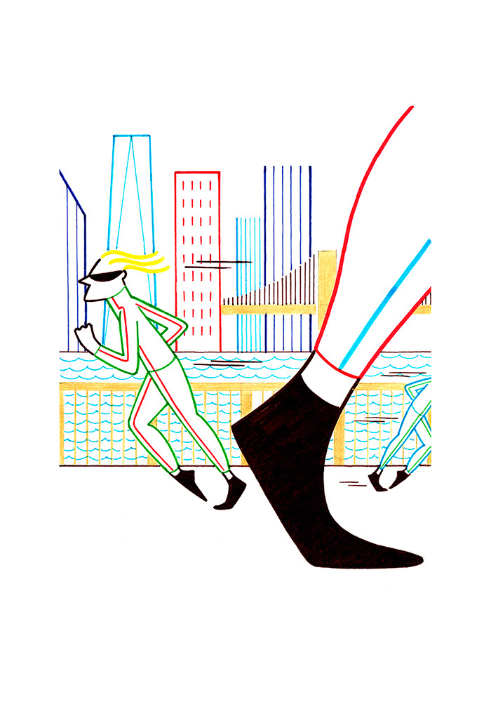 FITNESS RUN, fineliners, markers and pencils on paper, 15 x 21 cm, 2016