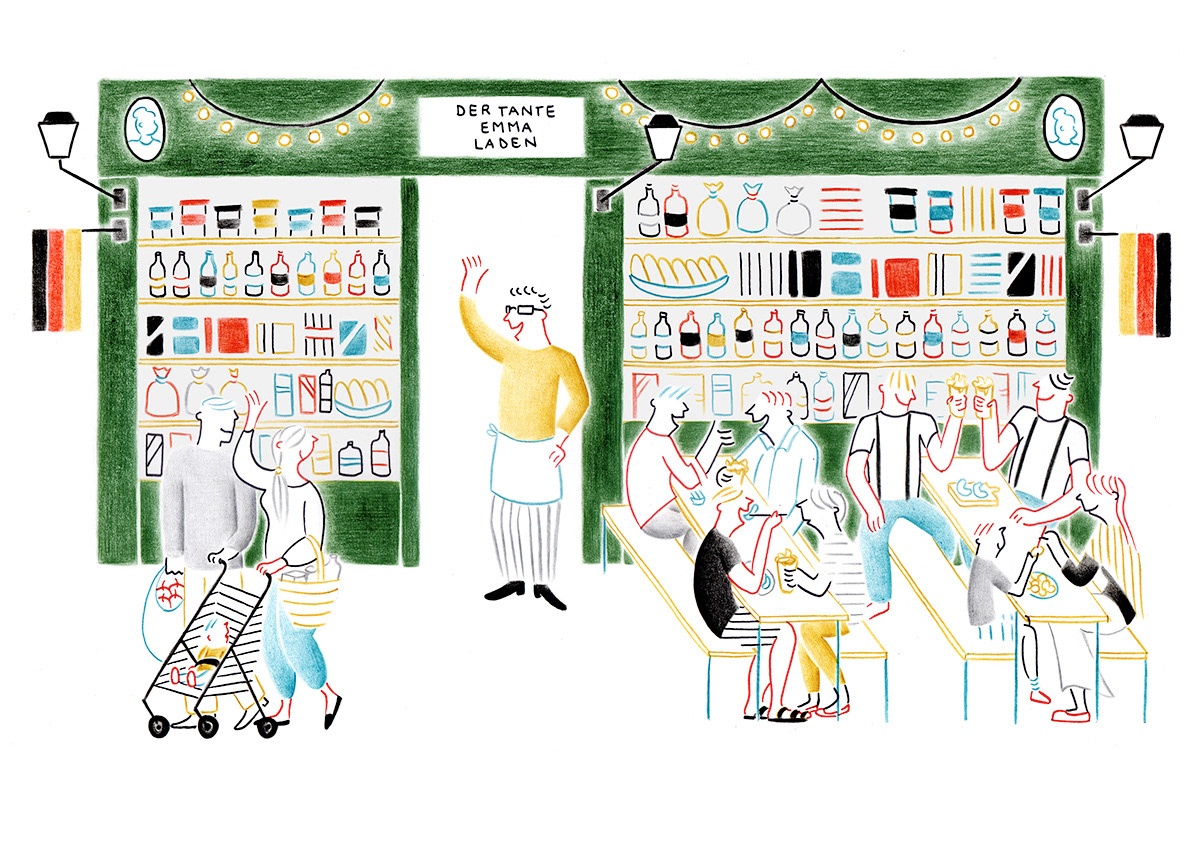 TANTE EMMA LADEN, pencils and fineliners on paper, 29,7 x 21 cm, 2014