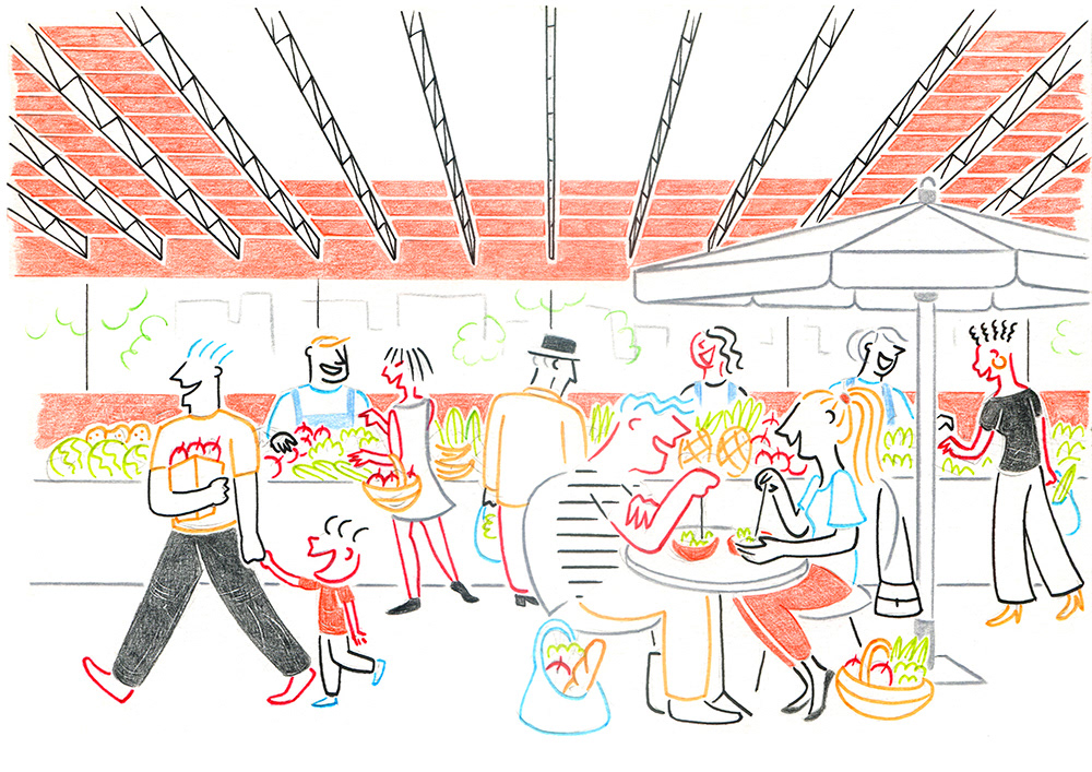 CITY MARKET, pencils and fineliners on paper, 21 x 15 cm, 2018​​​​​​