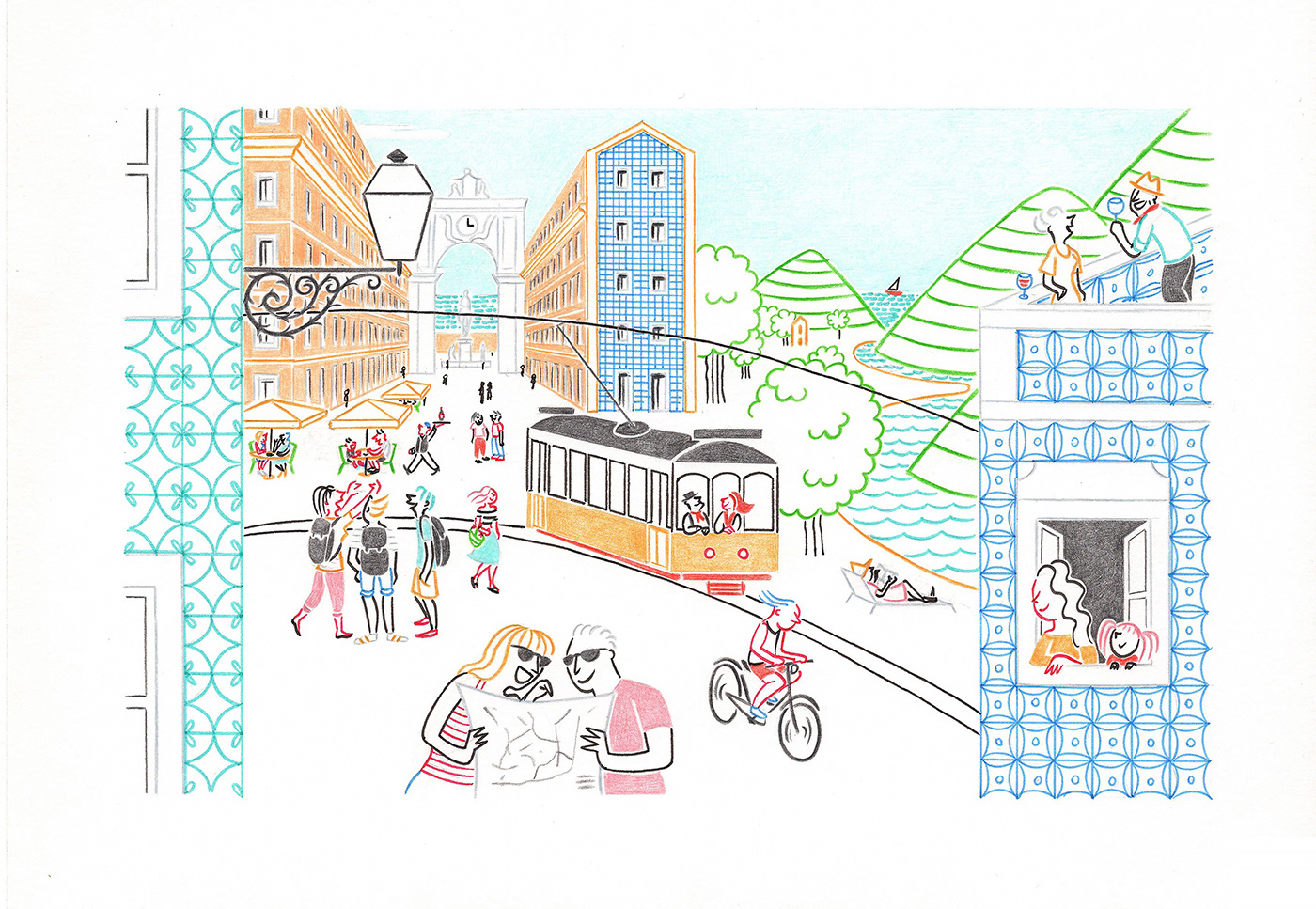 HOLIDAYS IN PORTUGAL, pencils and fineliners on paper, 29,7 x 21 cm, 2017