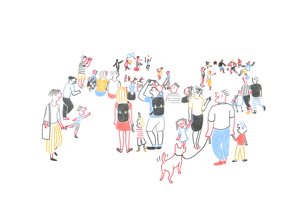 COMMUNITY THEATRE CROWD, pencils and fineliners on paper, 29,7 x 21 cm, 2019