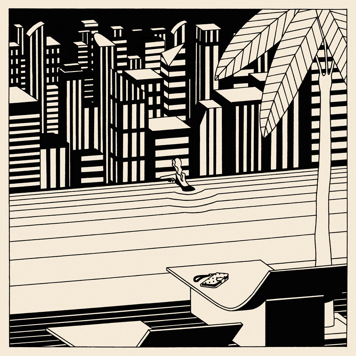 SWIMMING POOL, ink fineliners on paper and digital coloration, 20 x 20 cm, 2017