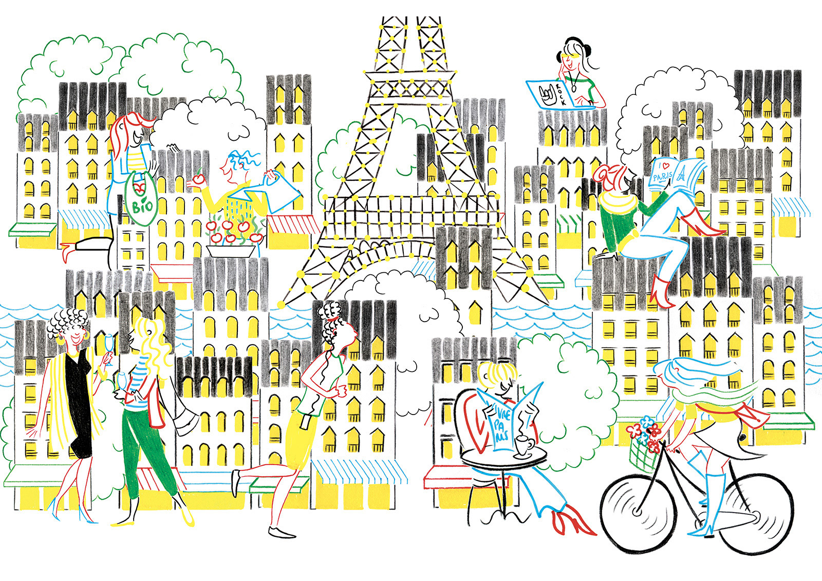 FEMMES DE PARIS, pencils, fineliners and markers on paper, 42 x 29,7 cm, 2015