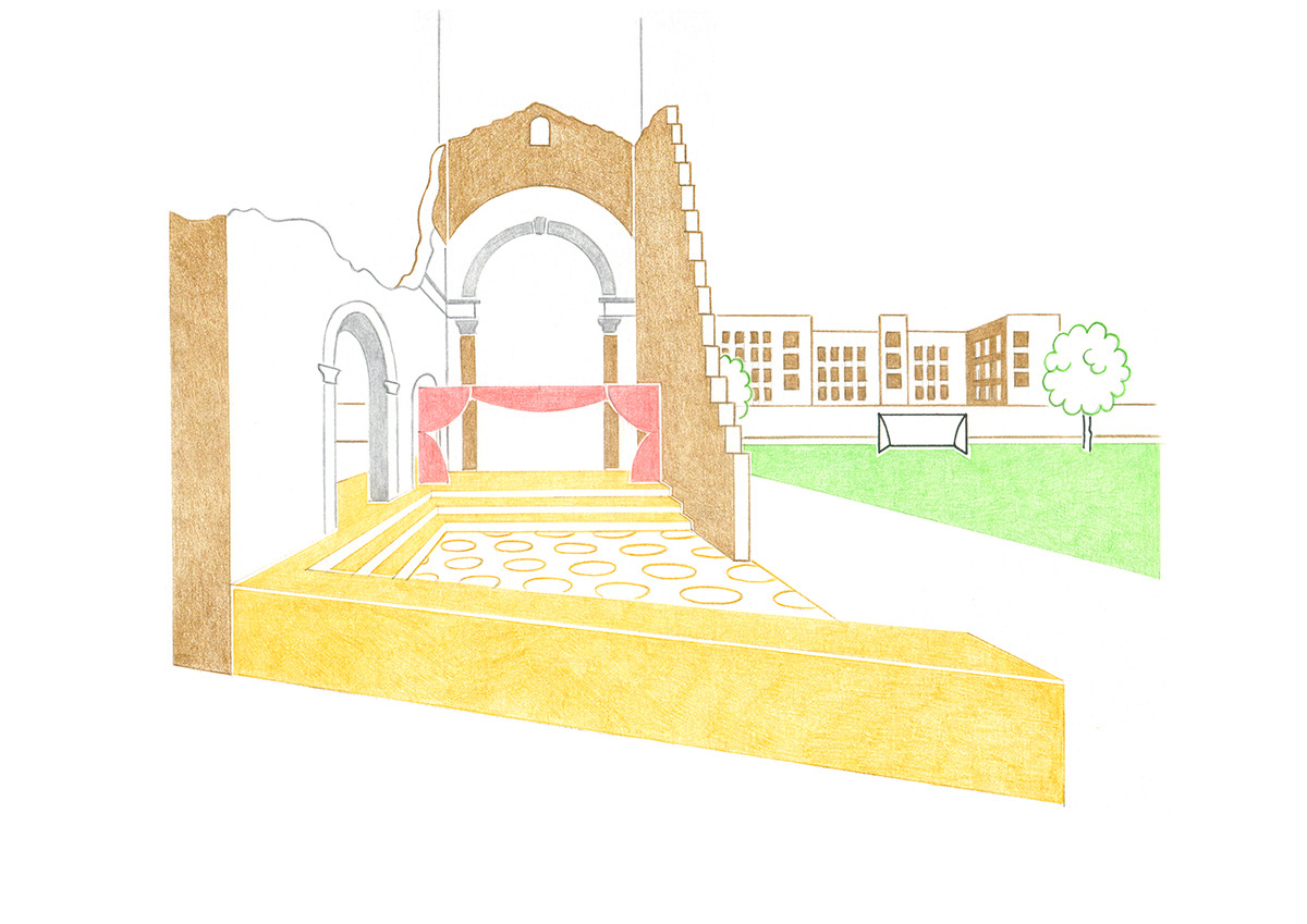 COMMUNITY THEATRE ARCHITECTURE, pencils and fineliners on paper, 29,7 x 21 cm, 2019