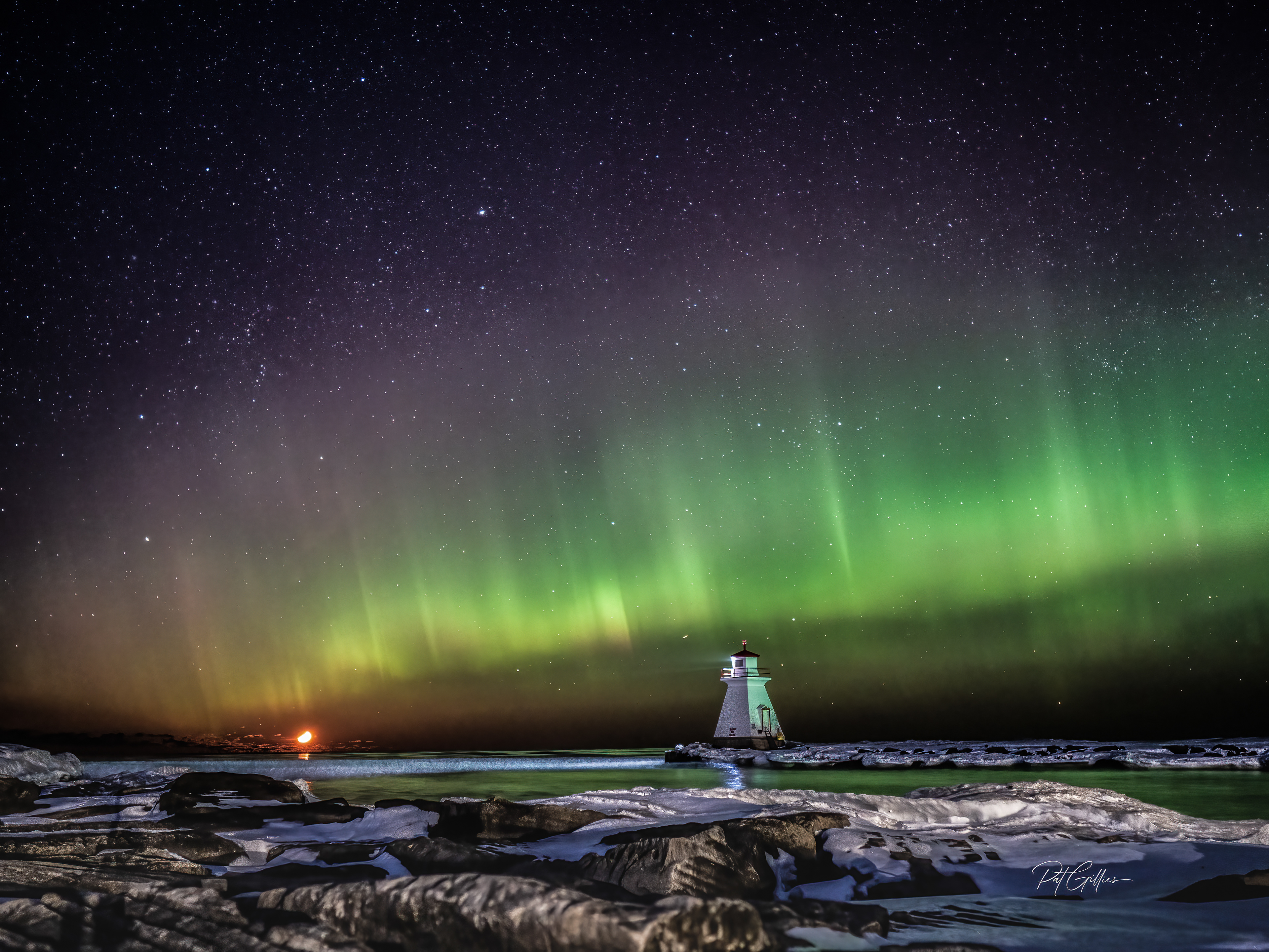 Aurora At Moonset