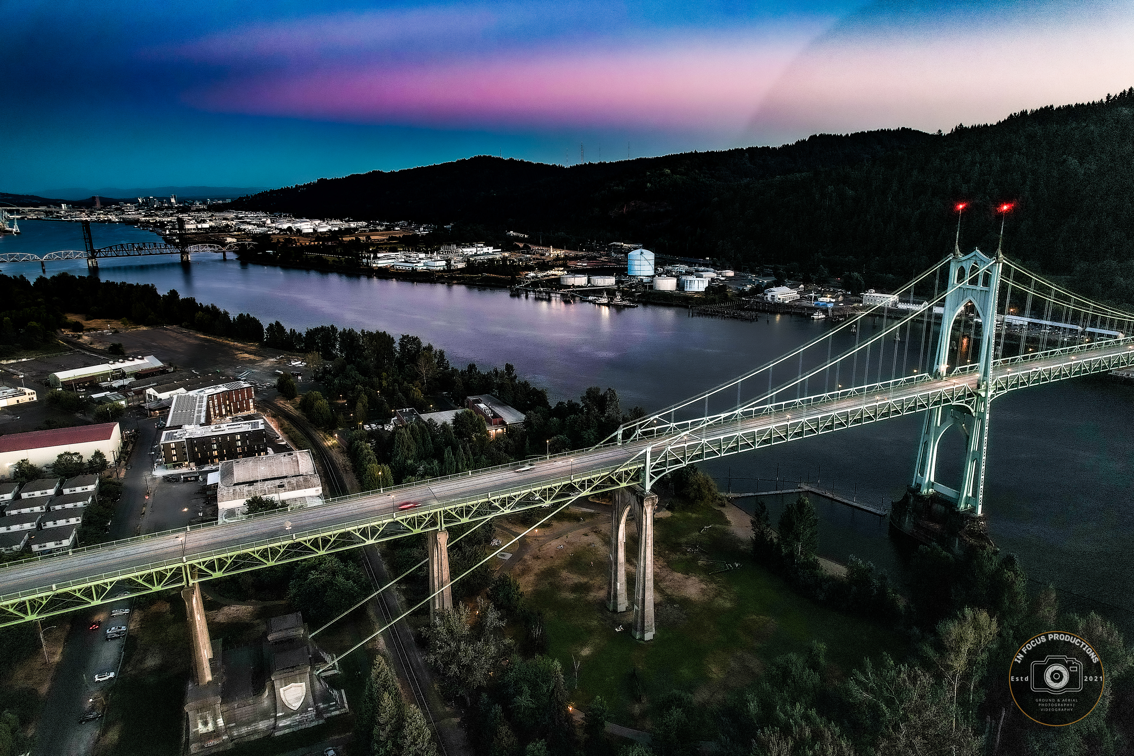 Aerial photography, St. Johns Bridge, Portland, OR