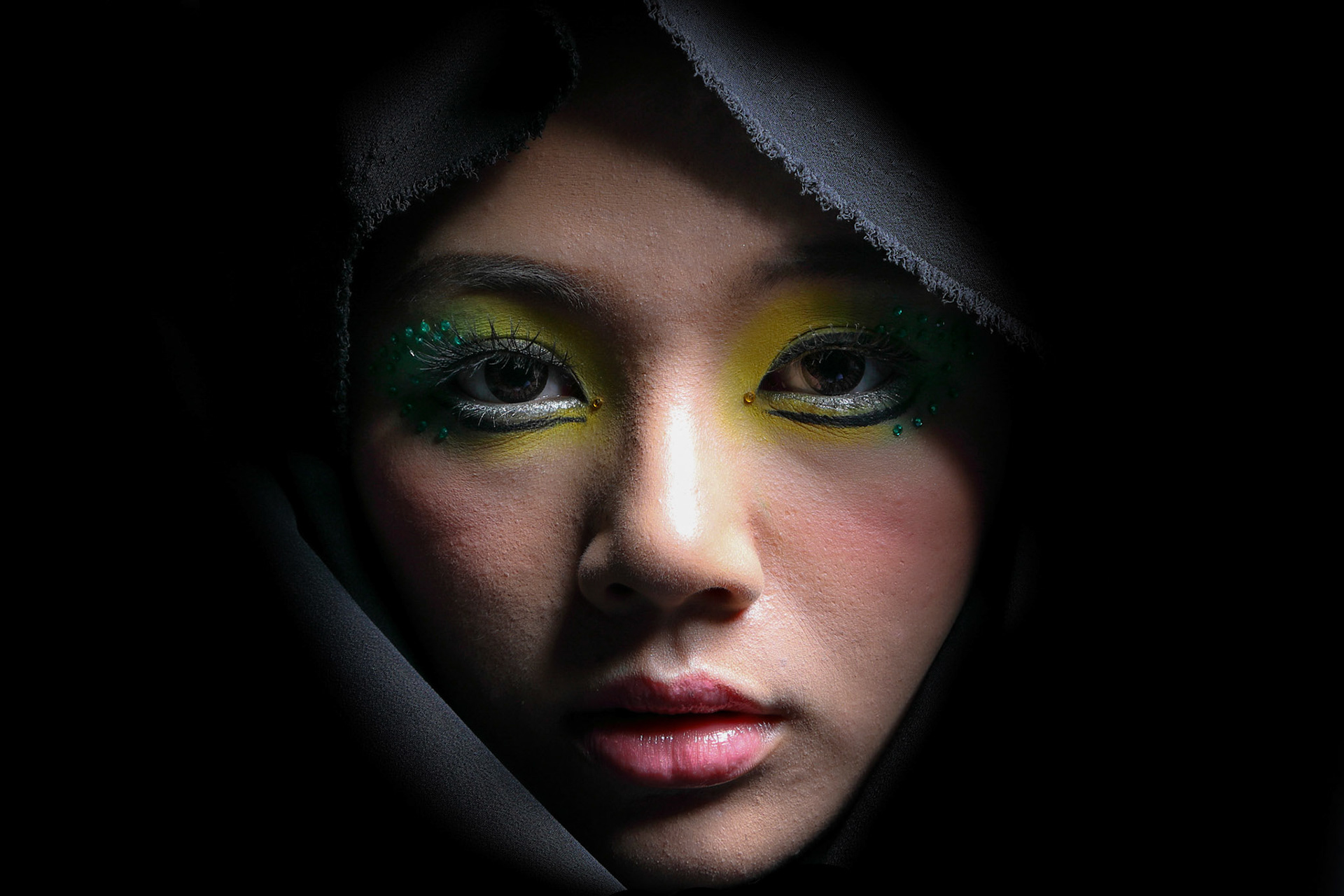 Makeup Asian Woman Model High Fashion Closeup Face Portrait artist