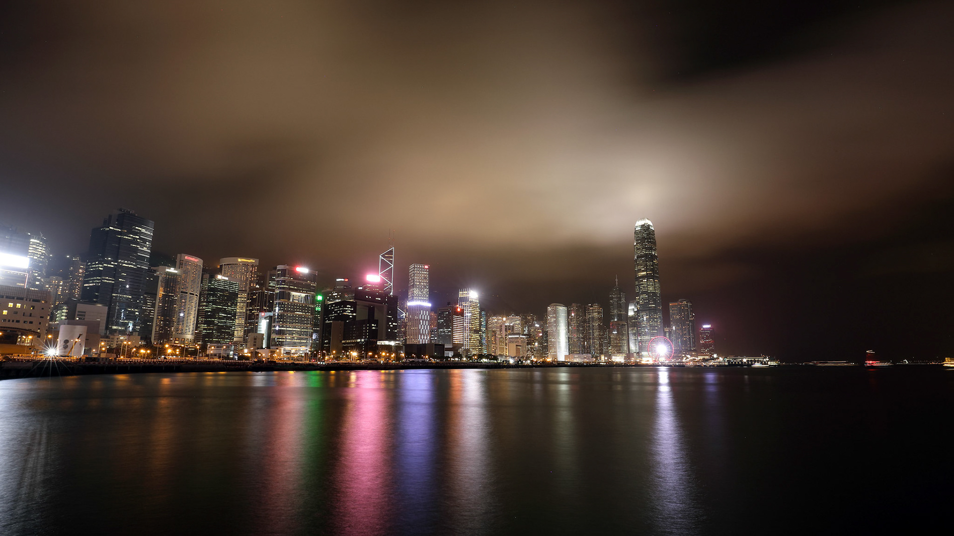 View of Hong Kong night cityscape and light show
