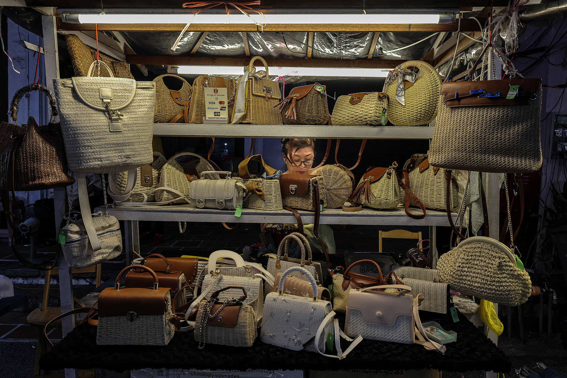 Melaka, Malaysia-August 30, 2024- Busy Joker walk street night market, stalls selling food, crafts, gits and variety of items.