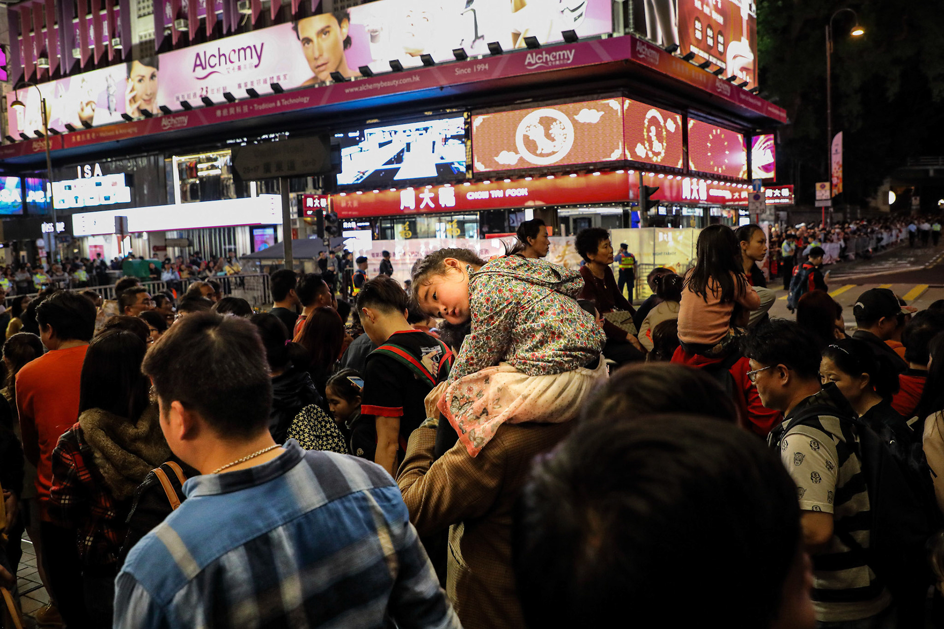 KOWLOON, HONG KONG-FEBRUARY 16, 2018 - Tsim Sha Tsui happening and modern district in Kowloon attracted visitors on Chinese New Year for the show and shopping.