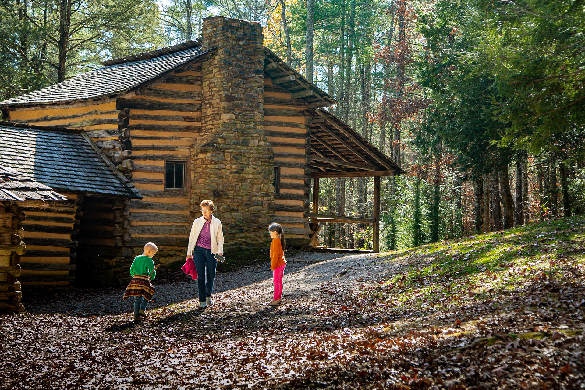 Grammy Teacking Grandkids about Life at  Elijah Oliver Place, Cades Cove