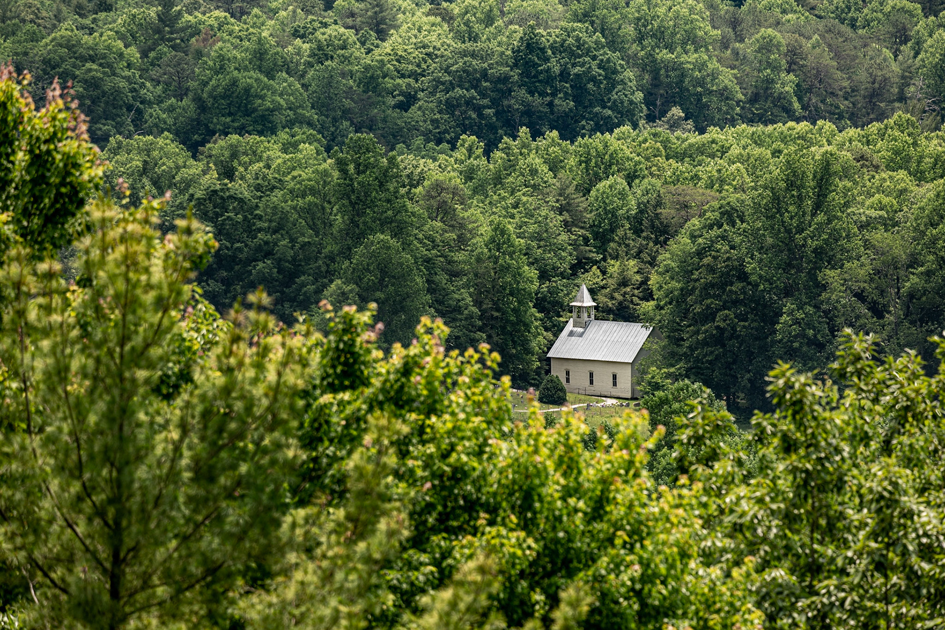 Cades Cove Methodist Church from Rich Mountain Road, June 5, 2023