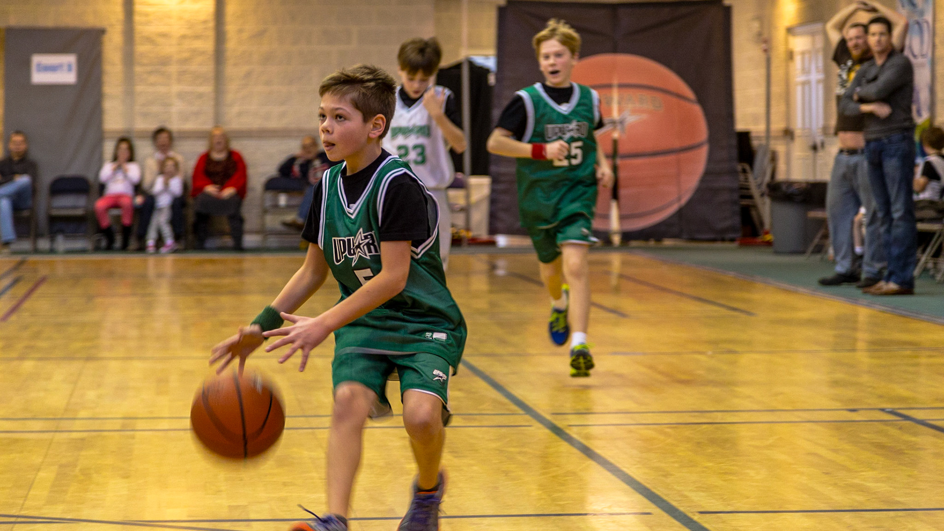 This is the third year a trip to Josephine's birthday party meant watching Trever and Grace, her older siblings, play basketball at Munsey United Methodist Church.  The first time was not really Josephine's birthday.  It was a few days after her birth. So, this trip was at the time she turned 2.
