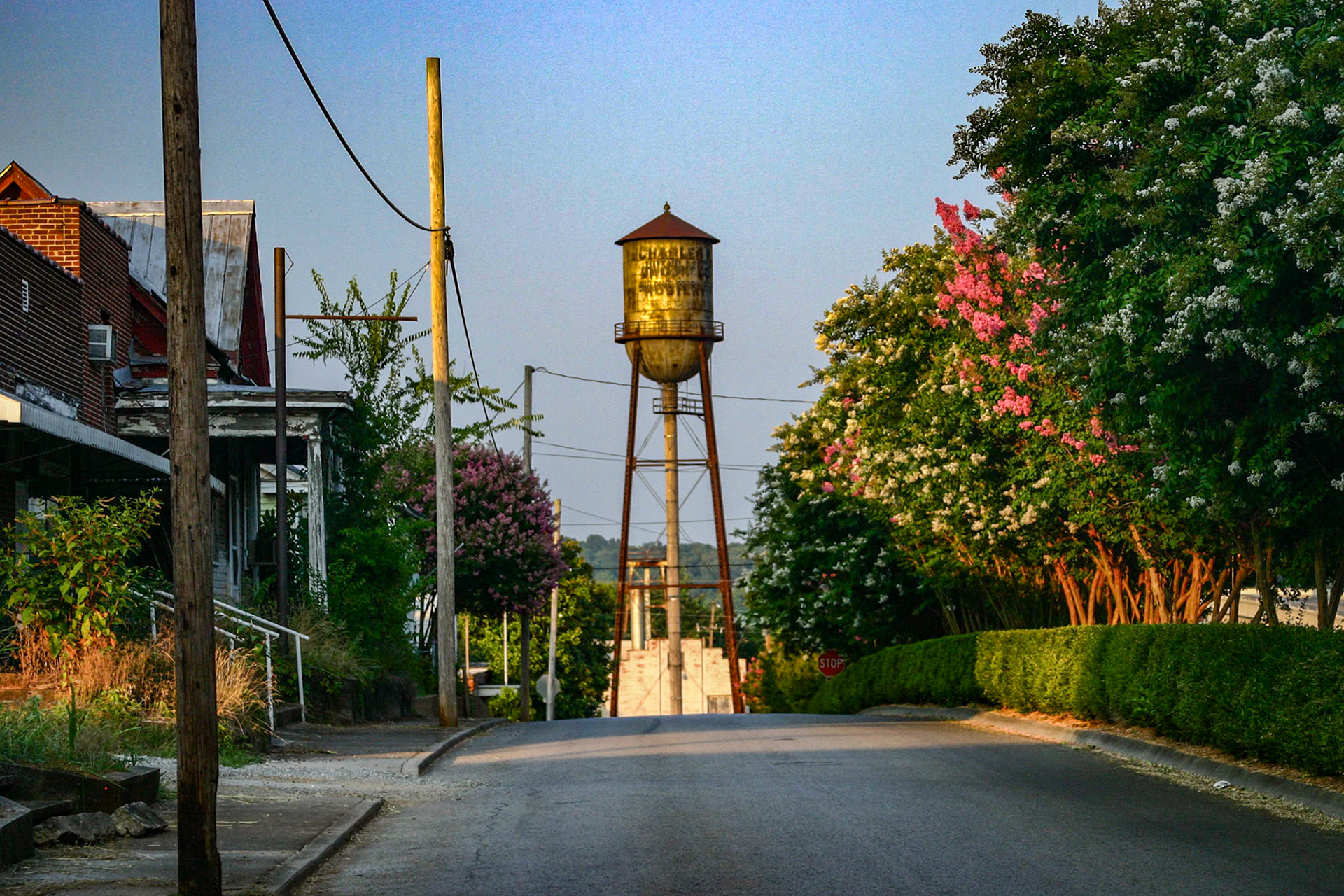 We go to Loudon for ice cream, at The Tic Toc, more often than is good for us.  I am talking real sin here.  The round trip is about 40 miles.  I almost always look at the old water tower from various angles.  A few days ago, I shot it with my LG eXpo cell phone. Today, I went back wiith my SLR specifically for the light and trees.  While there, I took a few minutes to also shoot the realroad bridge, which crosses the Tennessee River.