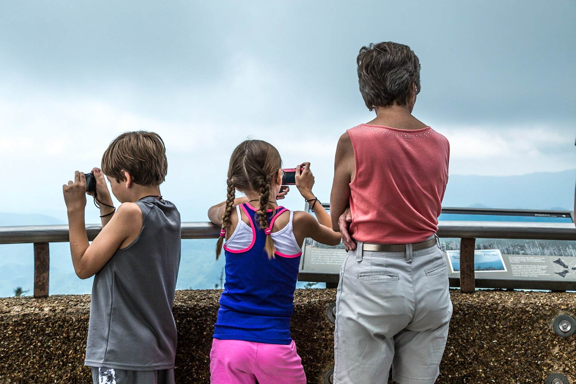 Christie and I picked up Trever and Grace for a weekend with us, on the moring of July 11. From there we took I-26 and I-40 to Waynesville, NC, where we ate.  Then it was Maggie Valley, Blue Ridge Parkway and Great Smokey Mountain National Park .  In the park we stopped at overlooks, Clingmans Dome and The Sinks.  Dinner was in Townsend.